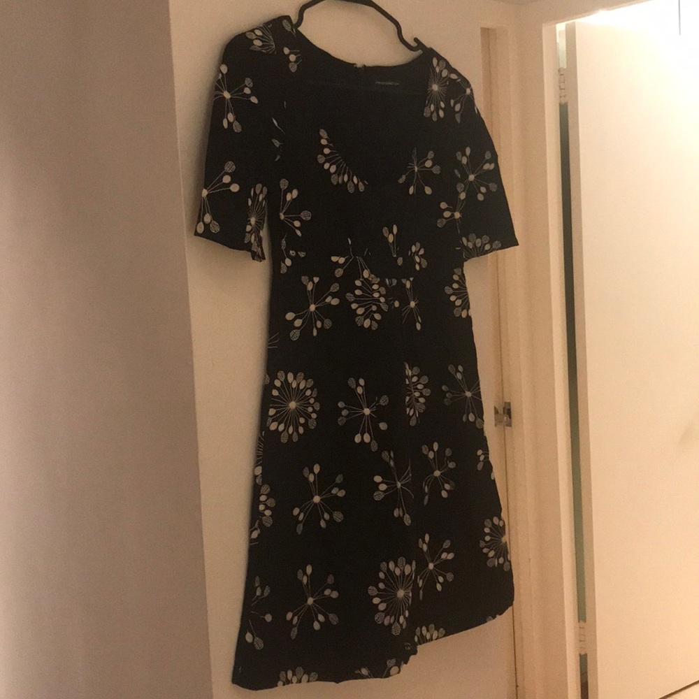 French Connection Black & Cream Patterned Dress